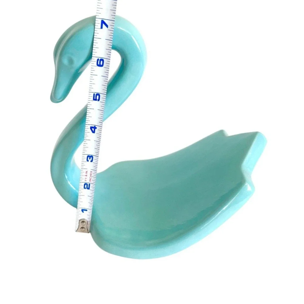 Vintage Ceramic Swan Towel Holder Blue Turquoise Glazed 1980s Retro Decor